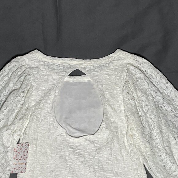 Free People Top Women M Ivory Long Sleeve Lace Lined Cut Out Back Boho Blouse - Picture 5 of 12